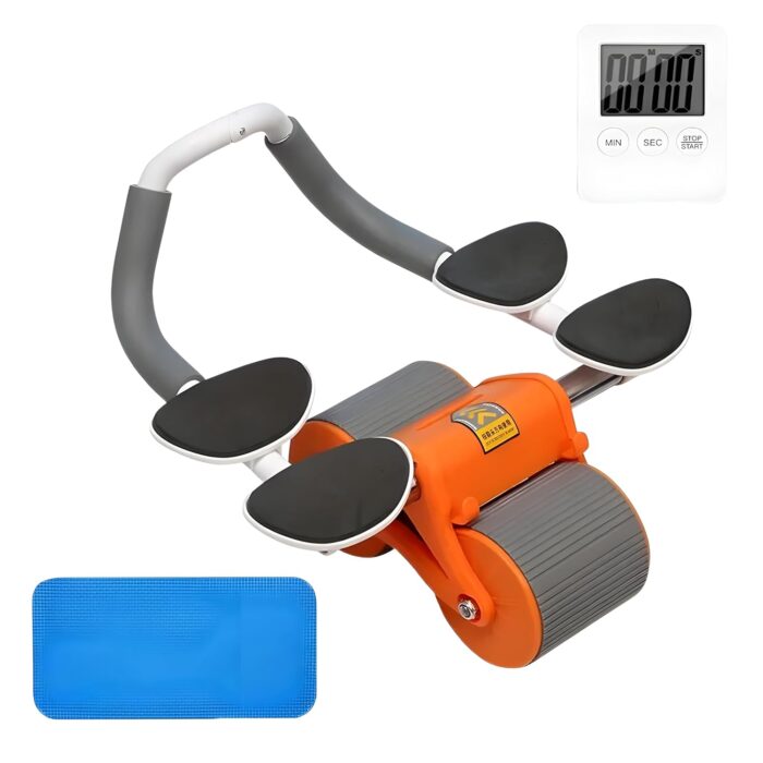 HOMEKIT Ab Roller Wheel, Automatic Rebound Exercise Abdominal Roller with 4 Elbow Supports, Timer and Knee Pad