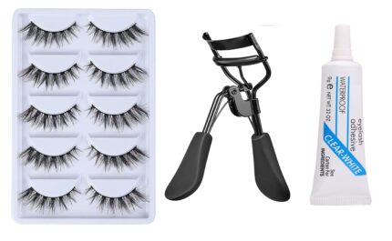 HUDA CRUSH BEAUTY 5 Pair of Fake Eyelashes With 1 Eyelash Glue and 1 Eyelashes Curler, Full Eye Makeup Combo Kit For Girl
