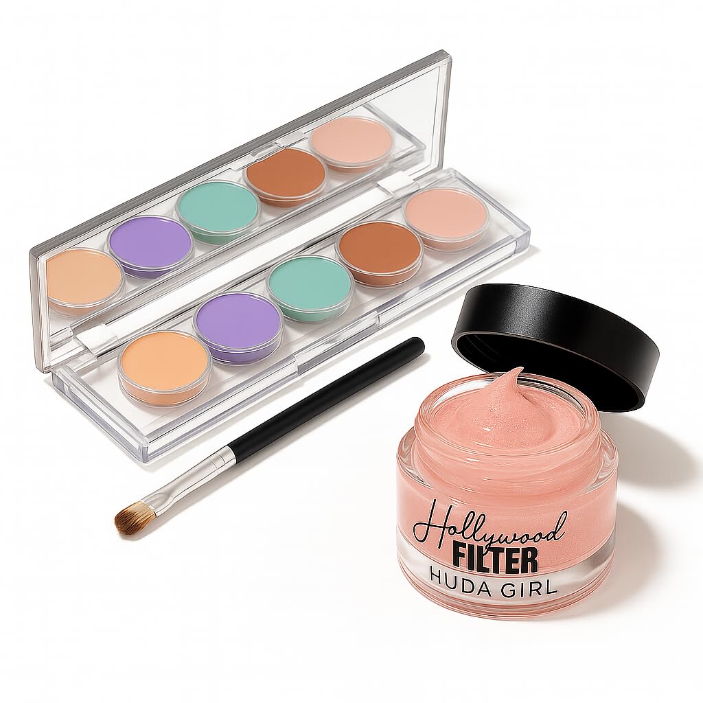 HUDA GIRL FACE PRIMER WITH COLOR CORRECTER & CONCEALER PALETTE - Instant Glowing Concealer for Dark Circles, Hydrating Matte Formula, Face Corrector for Smooth Skin
