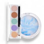 HUDA GIRL Jelly Compact Powder & 5 Clr Concealer Palette with Brush - compact powder for women oily skin Orange Concealer for Dark Circles Makeup Kit for Women and Girls,