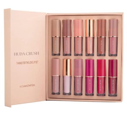 HUDACRUSH Mini Lipstick Combo Set - 12Pcs Liquid Lipstick Waterproof, Long Lasting Matte Finish, Red, Pink, Maroon, Nude, Brown Lipstick Gift Set for Women - Perfect Lipstick for Dusky Skin Tone