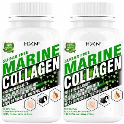 HXN Marine Collagen Supplements For Women, Men With Hyaluronic Acid, Vitamin C, E, B12 Supplement Glutathione, Biotin, Grape Seed Extract. Pure Hydrolyzed Protein Powder Peptides For Skin-120 Tablets