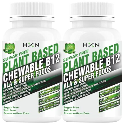 HXN Vitamin B12 Tablets For Men & Women, Plant-Based Active Vit b 12 (Methylcobalamin 1mcg), DHA, Moringa Sugar-free Chewable Supplements boost Brain cells, Nerve Tissue -120 Vegan Tablet