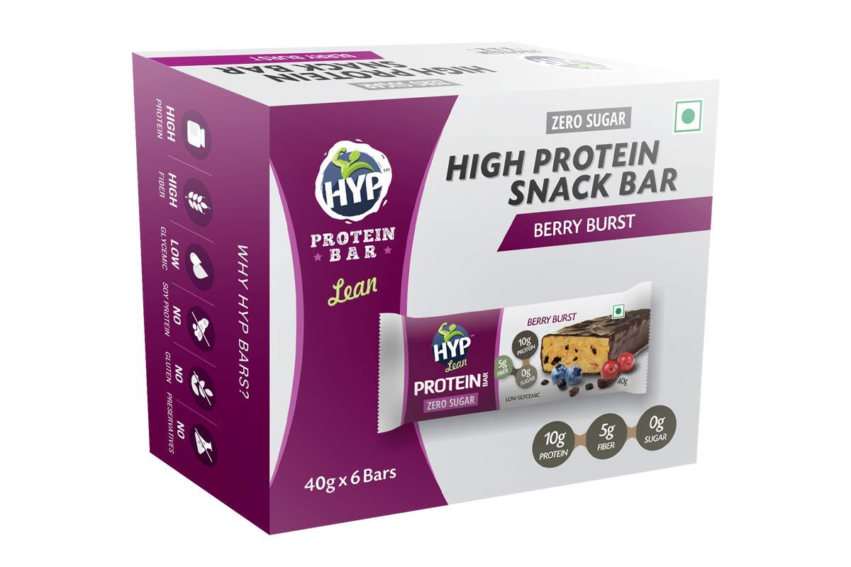 HYP - Lean Sugarfree Protein Bar, Berry Burst (6x40g) | 10g Protein per Bar | No Added Sugar | Gluten Free Protein Bars | No Soy Protein | Zero Preservatives | High Protein Snacks
