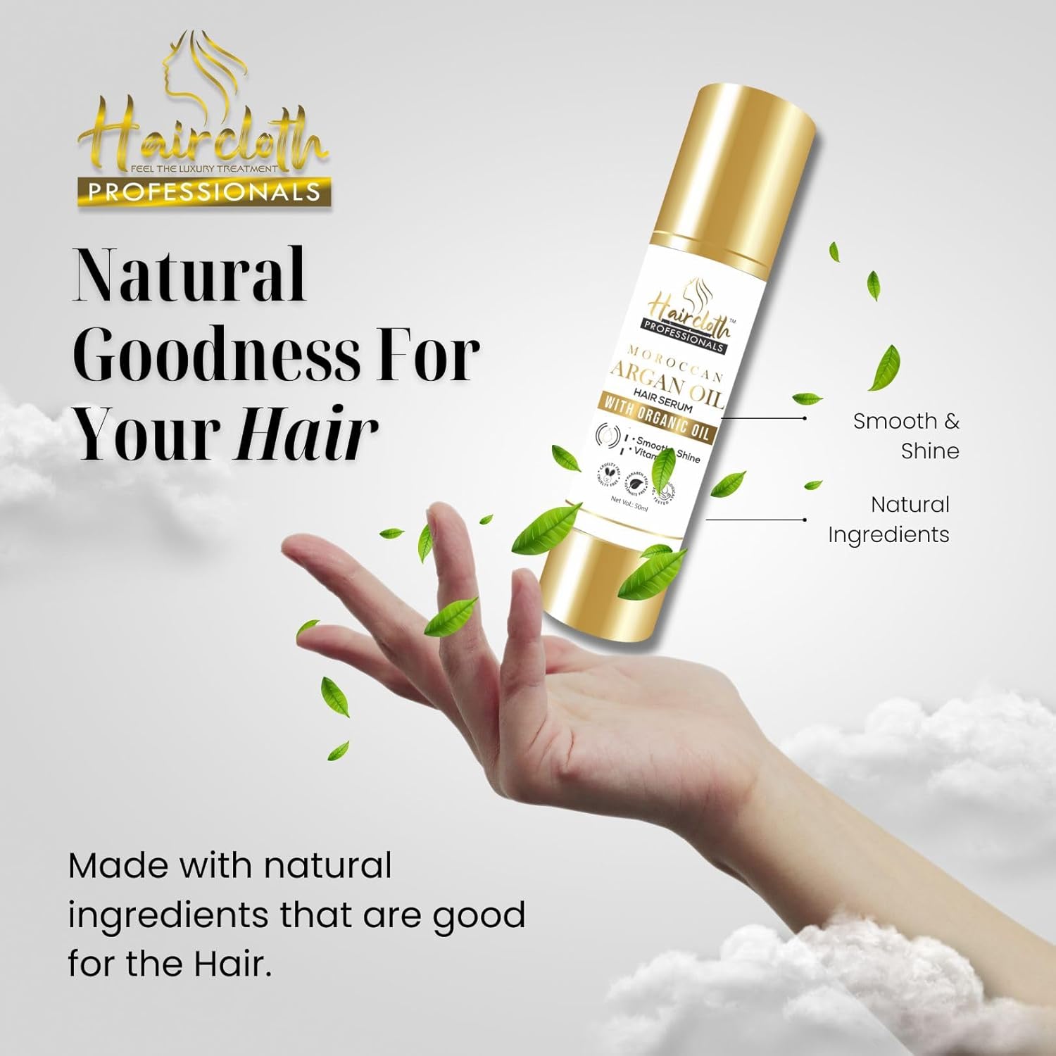 Haircloth Professionals Hair Serum Moroccan Argan Oil (50ML) – Nourishing Damaged Hair with Heat Protection Serum Hair, Fall Control for Men & Women.