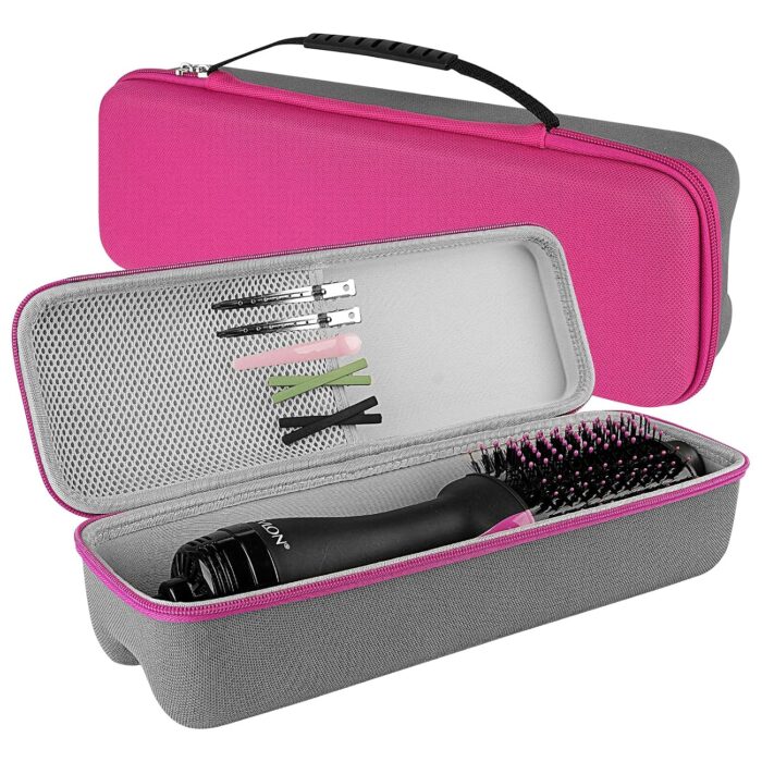 Hard Travel Case for Revlon One Step Hair Dryer and Styler Volumizer, Carrying Pouch Bag with Easy Grip Carry Handle and Premium Zipper (Rose Red)