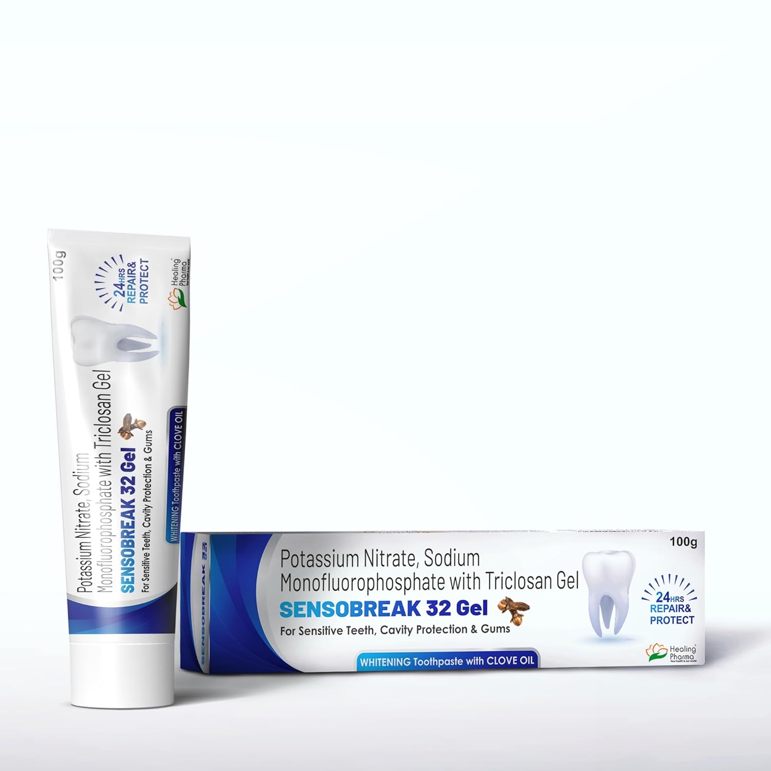 Healing Pharma - Sensobreak Whitening Toothpaste Gel With Clove Oil for Sensitive Teeth & Cavity Prevention 100g, Pack of 2