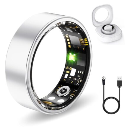 Health Rings for Women Men, Smart Ring with Heart Rate,Blood Oxygen, Blood Pressure, Sleep Tracker, Step Tracker, No Subscription Fee, IP68 Waterproof Smart Ring for iphone & Android (Silver 13#)