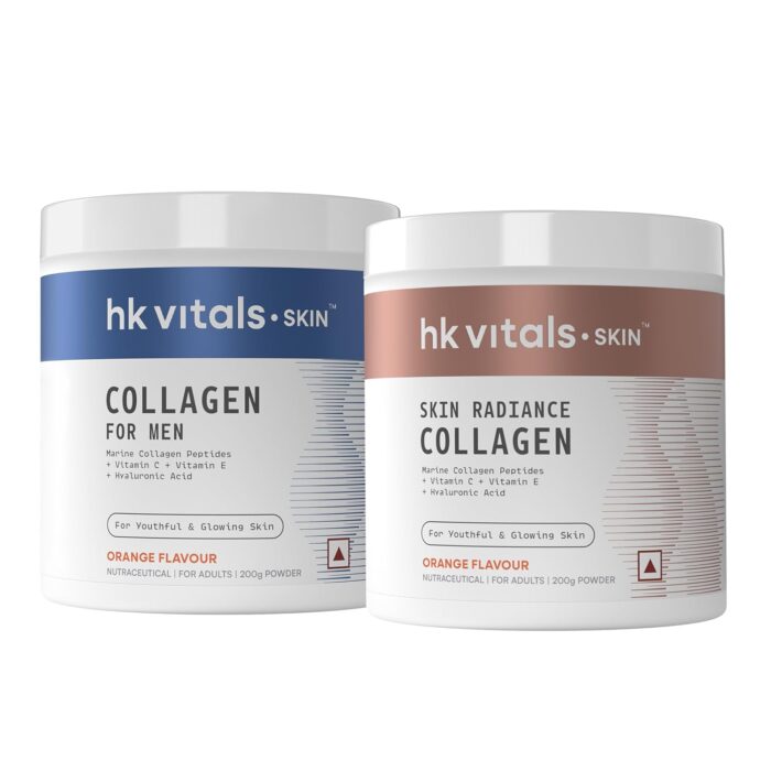HealthKart hk vitals Marine Collagen for Men Supplement (Orange, 200g) with Marine Collagen Supplement (Orange, 200g) | Vitamin C, E, Sodium Hyaluronate | For Youthful & Glowing Skin