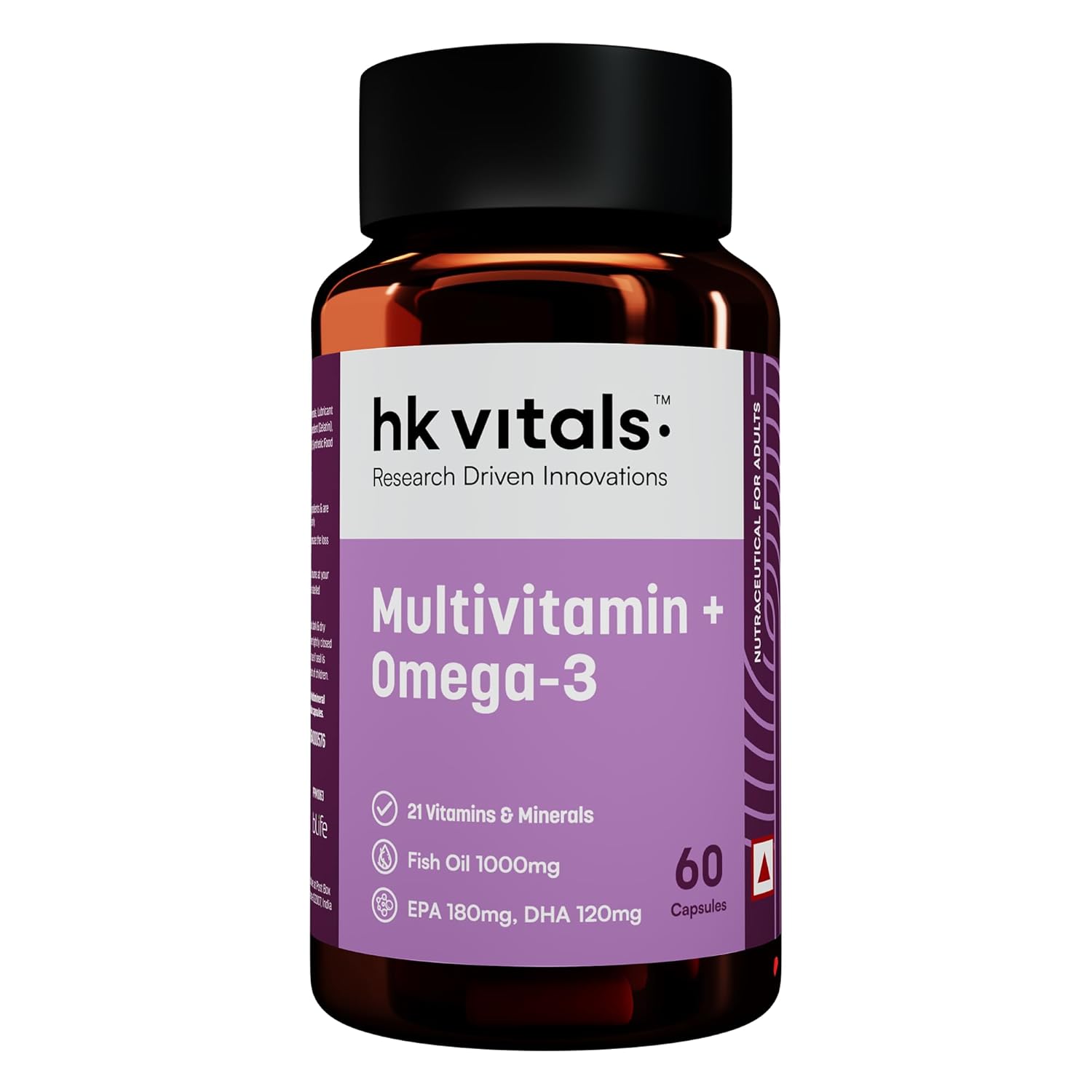 HealthKart hk vitals Multivitamin with Omega-3 Supplement (60 Capsules) | For Men and Women | 21 Vitamins & Minerals | 180mg EPA & 120mg DHA