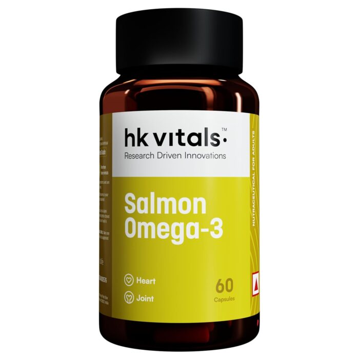 HealthKart hk vitals Salmon Omega 3 (60 Capsules) | 1000mg Omega 3 Fish Oil For Men and Women with 180mg EPA & 120mg DHA | For Joints, Brain, and Eyes Health