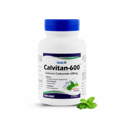 Healthvit Calvitan-600 Calcium Carbonate 400mg | Strengthens Bones & Teeth | Boosts Immunity | 100% RDA | Multivitamin for men and women- 60 Tablets