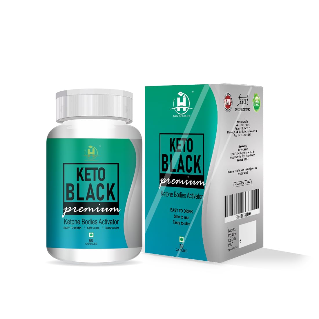 Healthy Nutrition - Just for the Health of it Keto Black, Ketone Bodies Activator, Supports Weight Management for Unisex with Garcinia Cambogia, Green Tea & Coffee Extract Veg 60 Capsules -Pack of 1
