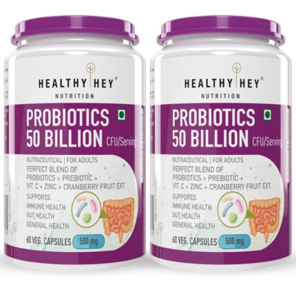 HealthyHey Nutrition Probiotics 50 Billion CFU Multi- Strains/serving - 60 Veg. Capsules - Pack of 2