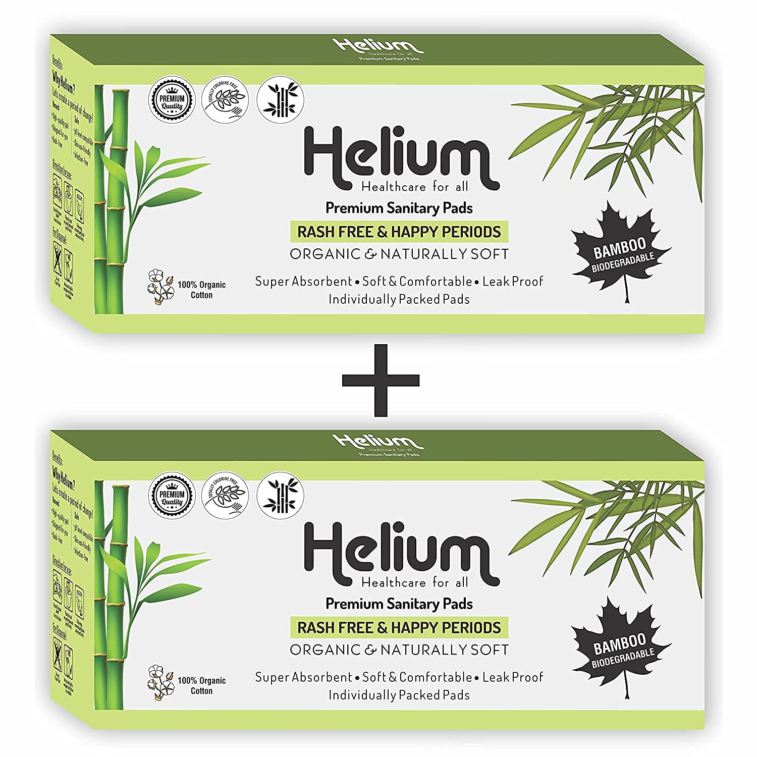 Helium Biodegradable Bamboo Premium Sanitary Pads - (Pack Of 2*20 = 40 Pads - XXL-320mm),Pure Cottene,100% Rash-Free-Periods,Full-Day&Full-Night,High Absorbent, Heavy Flow, High Absorbent, Extra Long