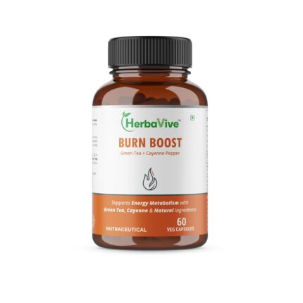 HerbaVive Burn Boost Fat Burner and Metabolism Enhancer Supplement with Green Tea and Cayenne Pepper, 60 Veg Capsules (Pack of 1)