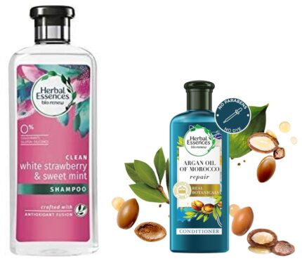 Herbal Essences Argan Oil of Morocco CONDITIONER- For Hair Repair and No Frizz- No Colorants 240 ML White Strawberry & Sweet Mint SHAMPOO- For Cleansing and Volume - No Paraben No Colorants 400 ML