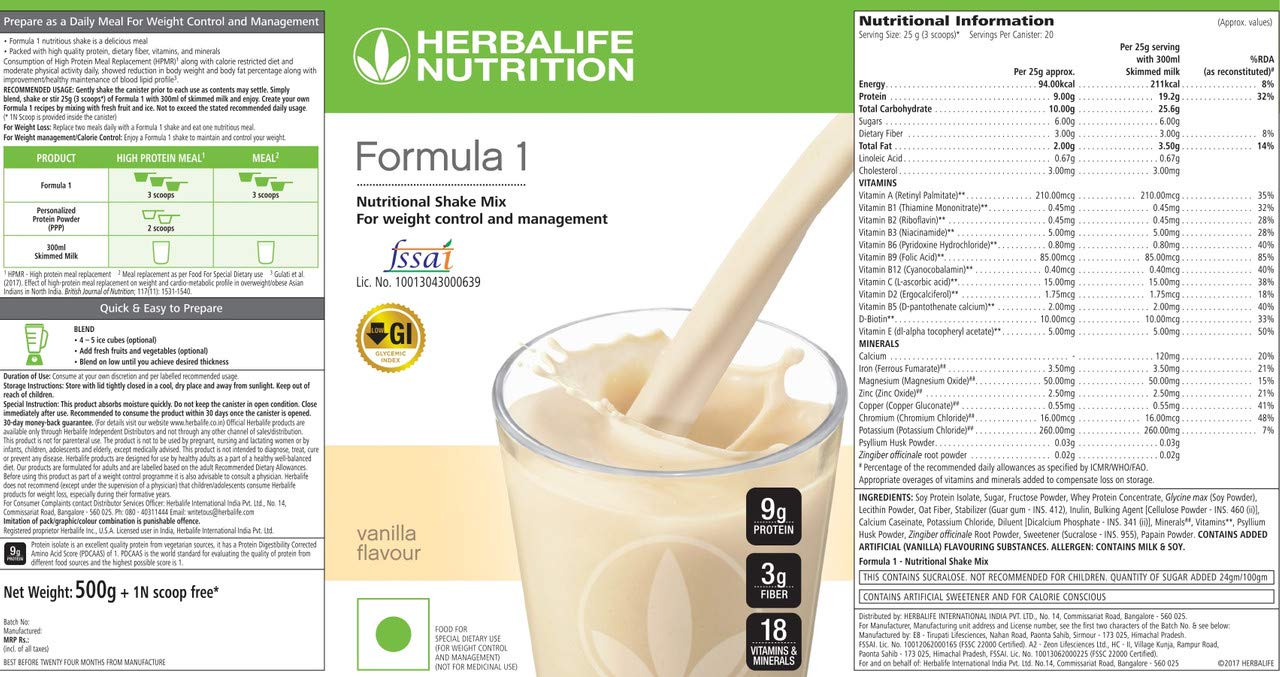Herbalife Body Health Package | 500 gm Vanilla Flavor mula-1 Nutritional Shake with 400 gm Personalized Protein Powder in pack of 2