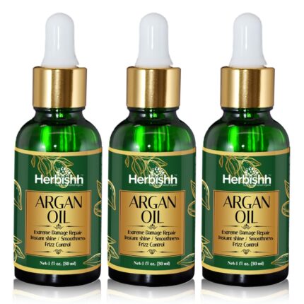 Herbishh Argan Oil for Hair | Deep Condition Hair Treatment | Ingredients Sourced from Morocco | Argan oil for Hair Frizz Control & Damage Repair | Nourishing Argan Oil Hair Serum 30ml Set of 3