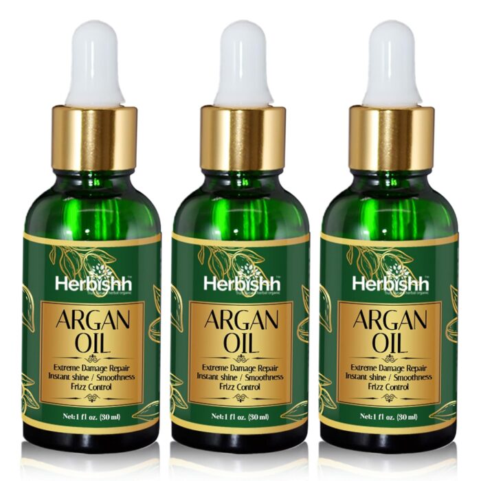 Herbishh Argan Oil for Hair | Deep Condition Hair Treatment | Ingredients Sourced from Morocco | Argan oil for Hair Frizz Control & Damage Repair | Nourishing Argan Oil Hair Serum 30ml Set of 3