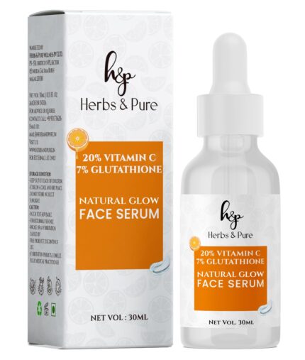 Herbs and Pure Natural Glow 20% Vitamin C & 7% Glutathione Face Serum For Glowing Skin, All Skin Types, Women & Men, 30ML