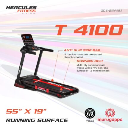 Hercules Fitness | T 4100 4.0 HP DC Motorized Treadmill Home Use | 15% Automatic Motorized Incline | Home Cardio | Max Speed 18 Km/Hr | Max User Weight 125Kg | Free Installation Assistance