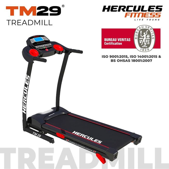 Hercules Fitness TM29 Digital Manual Incline Treadmill - Slim Folding Electric 2.5 HP Peak Automatic Foldable Motorized Running Indoor Treadmill for Home use Black