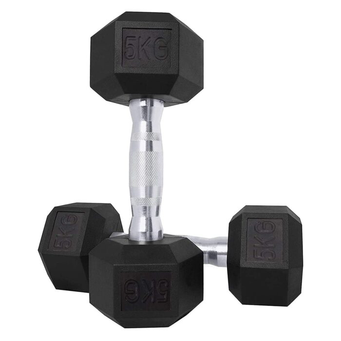 Hexa Dumbbell Set 2.5Kg x 2 (5Kg) | Fixed Dumbal for Home Gym & Fitness | Anti-Skid Rubber Dumbbell with Cast Iron Handle | Strength Training Dumbells for Workouts (Pack of 2)