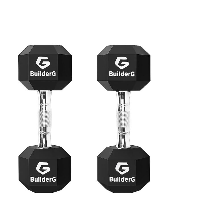 Hexa Rubber Dumbbells Set (5 kg X 2 = 10 Kg) Set of 2 Fixed Hexagonal Dumbells for Gym Home workout Exercise & Fitness Heavy Duty Solid Caste Iron Handle