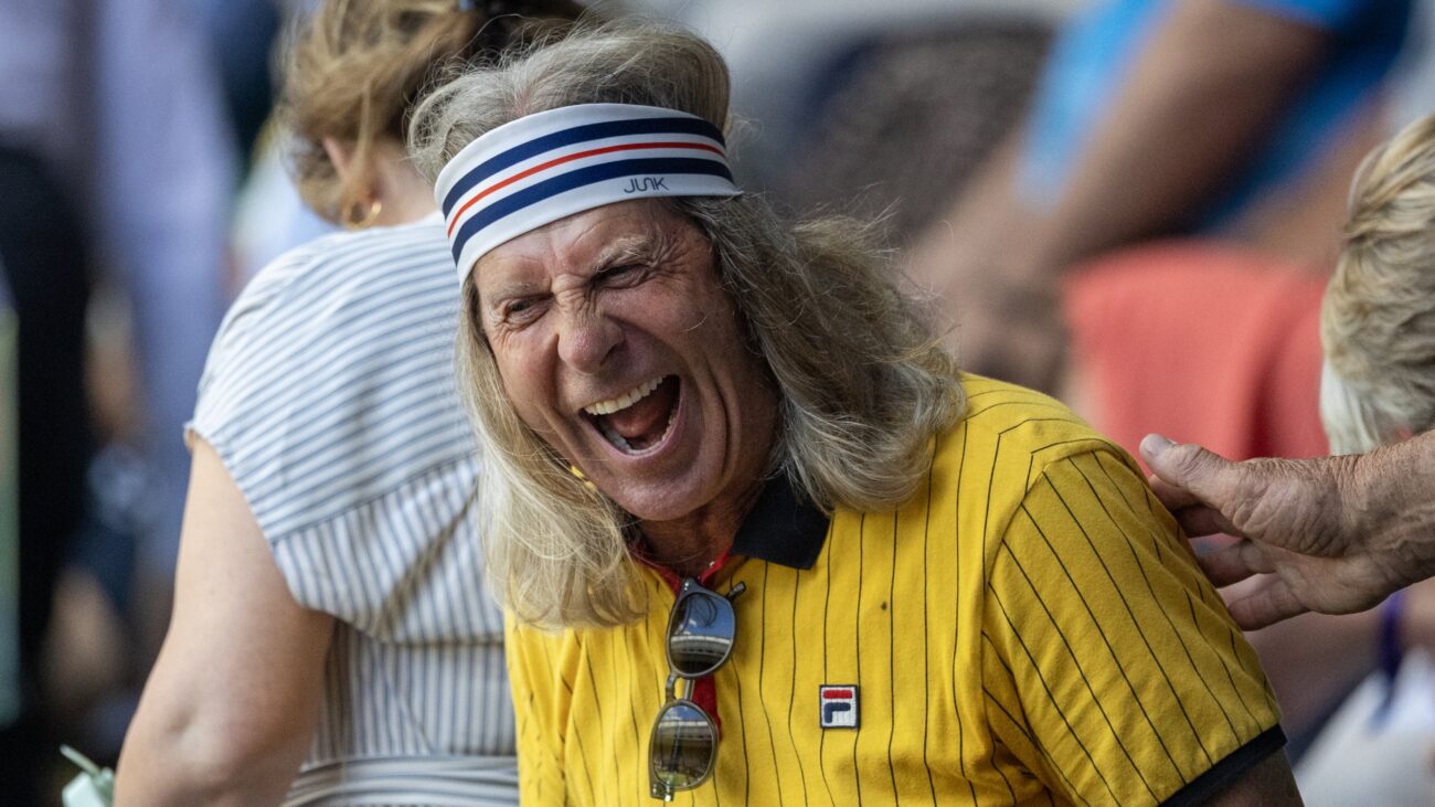 LONDON, ENGLAND - JULY 10: A fan dressed as Bj&ouml;rn Borg in the stands during the Semi-Finals of the Ladies' Singles Competition on Centre Court during the Wimbledon Lawn Tennis Championships at the All England Lawn Tennis and Croquet Club at Wimbledon on July 10th, 2025, in London, England. (Photo by Tim Clayton/Getty Images)