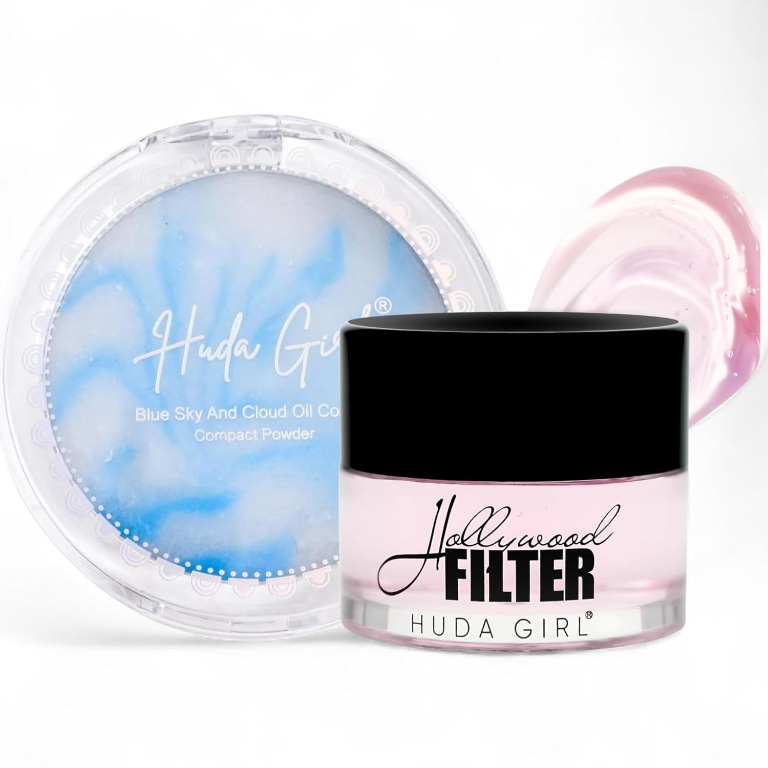 Huda Girl Compact Powder & Hollywood Filter- compact powder for women oily skin And Illuminator for Face Makeup Glow, face primer Long-Lasting Smooth Skin & All Skin Types,