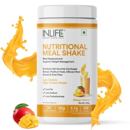 INLIFE Meal Replacement Shake | Weight Management, Nutritional Meal Protein Shake | Sugar Free, 20g Protein, 5g Fiber, 207 Calories, 500g (Mango)