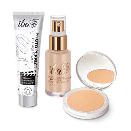 Iba Primer + Foundation + Compact Base Combo - Ivory Fair | Long Lasting, Full Coverage Base Makeup | Vegan & Cruelty-Free