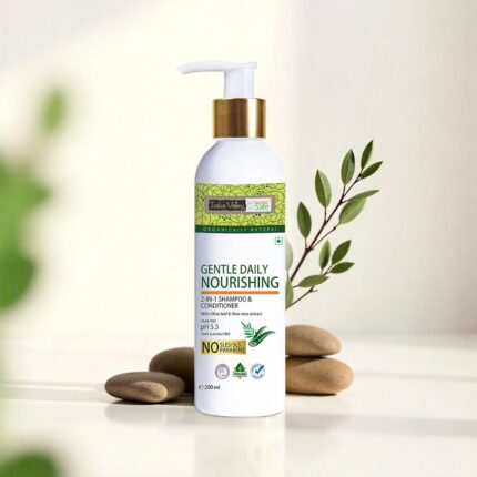 Indus Valley Organic Gentle Daily Nourishing 2-in-1 Shampoo and Conditioner for Dry Scalp, Stimulates Hair Growth, Deep Nourished Shiny Hairs Shampoo (200 ml, Pack of 1)