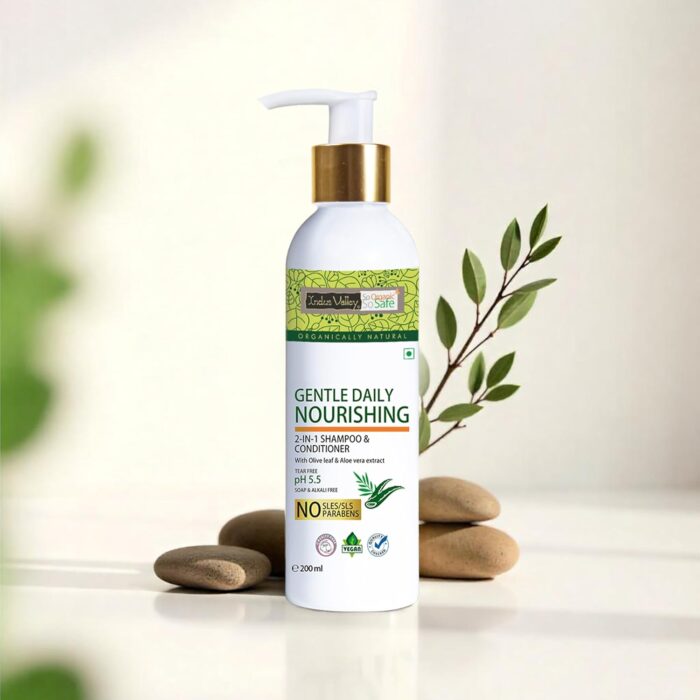 Indus Valley Organic Gentle Daily Nourishing 2-in-1 Shampoo and Conditioner for Dry Scalp, Stimulates Hair Growth, Deep Nourished Shiny Hairs Shampoo (200 ml, Pack of 1)
