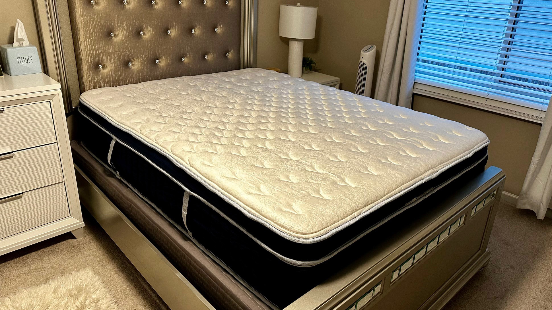 The Glacier Apex Hybrid mattress in a bedroom