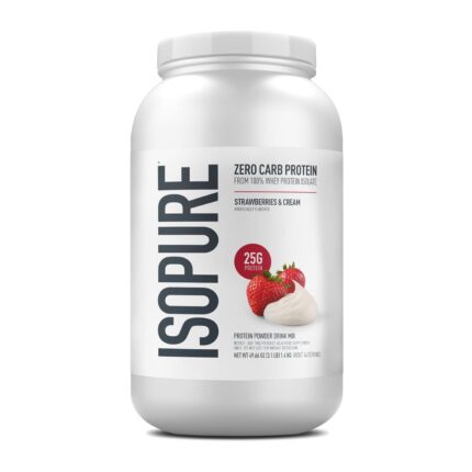 Isopure Zero Carb 100% Whey Protein Isolate Powder - 3 lbs, 1.36 kg (Strawberries & Cream), , 25g Protein per serve, Lactose-Free, Gluten-Free, Vegetarian protein for Men & Women.