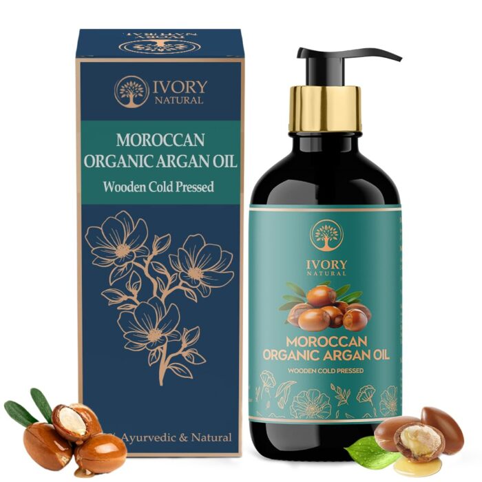 Ivory Natural Moroccan Organic Argan Oil Premium & Extra Virgin (200ml) - Ayush Certified - For Skin & Hair Wellness