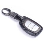 JVCV® Carbon Fiber Pattern Silicone Key Cover Compatible with Hyundai Creta i10 Grand i20 Elite i20 Active Xcent Verna 4s Tucson Elantra Grand i10 Nios 3 & 4 Button Smart Key with keychain (Black)