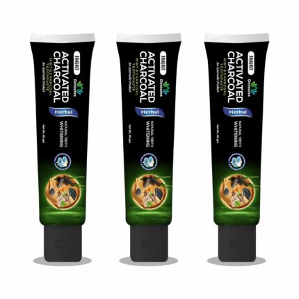 Jagat Devsutra Dr. Trusted Ayurvedic HERBAL Activated Charcoal Toothpaste for Teeth Whitening - 100% Natural Formula with Mint Flavour, No Fluoride & Artificial Colours - Pack of 3 (125g x 3)