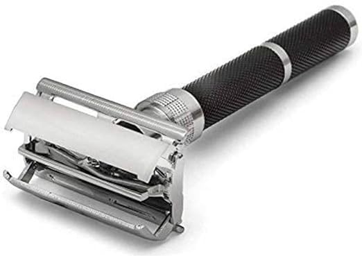 Jhai Kal Men Double Edge Smooth Safety Shaving Razor 10 Cm Long Handle (Butterfly Open Mechanism, Abs Rubber Grip Plastic And Brass Body)