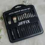 Jiffix Professional 12-Piece Makeup Brush Kit – Premium Brushes for Powder, Blush, Concealer & Eye Makeup – Sleek Silver Handles with Storage Bag (Black)