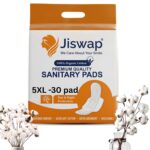 Jiswap 5XL Cotton Soft Sanitary Pads for Women – Ultra-Soft, Extra Large Size with Heavy Flow Protection – Rash-Free, Leak-Proof Sanitary Napkins – Pack of 30 Pads
