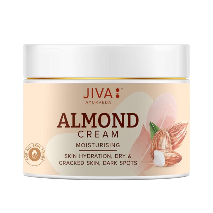 Jiva Almond Cream 100% Ayurvedic Formula Free From Paraben & Silicone | Helps With Dry Skin, Dark Spots, Wrinkles & Pigmentation | Protects Skin From UVA & UVB Rays- 100gm(Pack of 1)