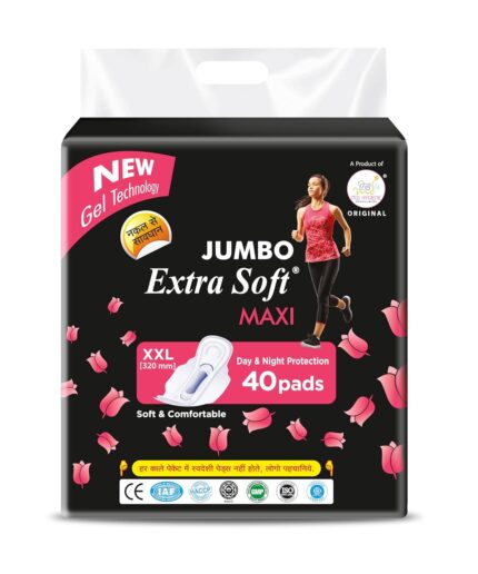 Jumbo Extra Soft Secure Nights XXL | 40 Pads| Cottony Soft Sanitary Pads for Women | Upto 100% leakage protection | Buy XXL at XL price | Absorbs 2x Faster with Wider Back |