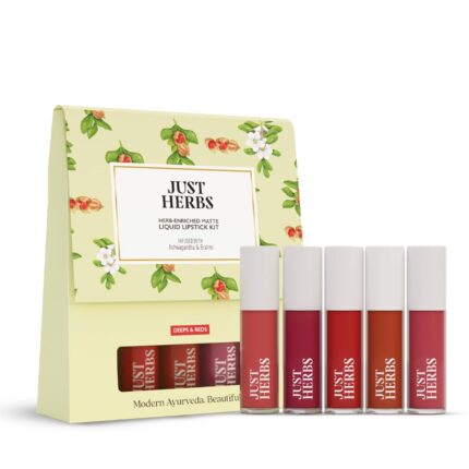 Just Herbs Herb Enriched Matte Liquid Lipstick | Set of 5 | Liquid Lipstick for Women | Deeps & Reds Shade | Hydrating & Lightweight | Ashwagandha & Brahmi - 1ml x 5u