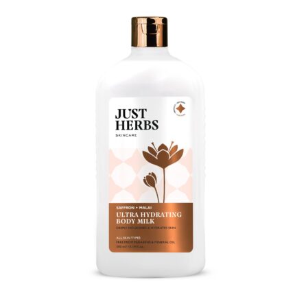 Just Herbs Saffron + Malai Nourishing Body Milk Moisturizer for Men & Women | Hydrating Body Lotion for Dull, Tired & Dry Skin | Suits All Skin Types - 300 ml