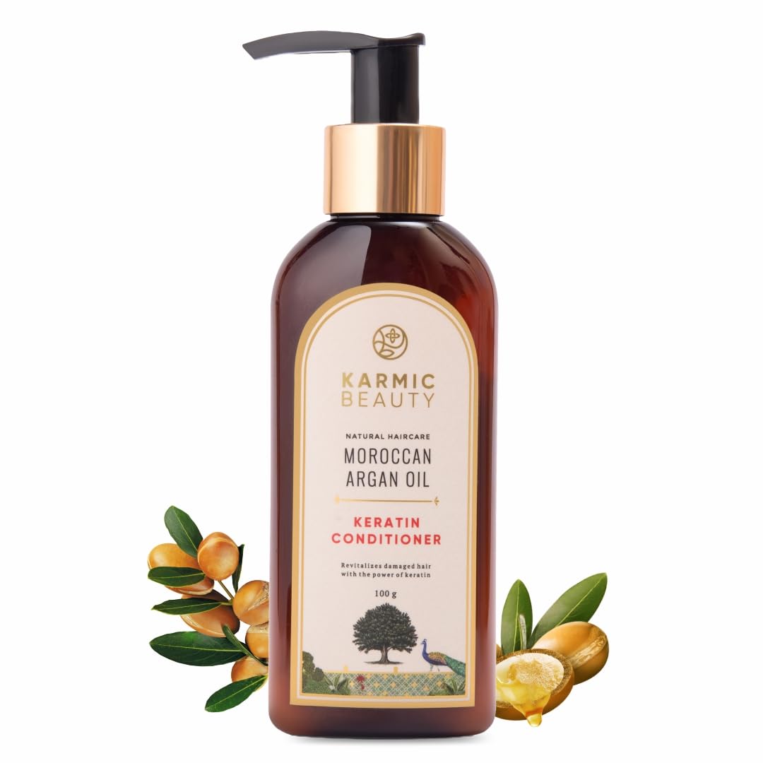 KARMIC BEAUTY Hair Conditioner | 100% Organic Moroccan Argan Oil & Keratin | For Dry, Frizzy & Color Treated Hair | Hydrates & Protects Hair | Sulfates, Paraben & Cruelty Free | 100 G, 1 Count