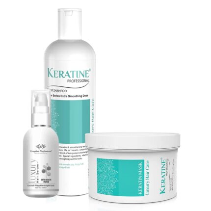 KERATINE PROFESSIONAL Keratin Shampoo, Hair Mask and keraglam Serum(120 Ml) Kit | Sulphate free Repair Shampoo, Repair Hair Mask and Professional Luxury Serum Set for Thin Fine Hair best suitable Treatments for Dry, Damaged & Color Treated Hair.