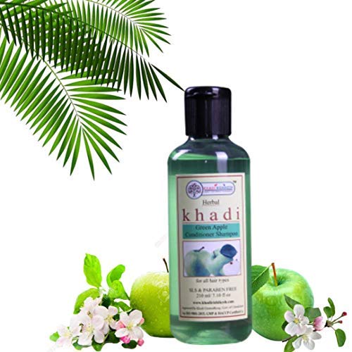 KHADI RISHIKESH Herbal Green Apple Anti Dandruff Shampoo with Contitioner | Daily Purifying Shampoo | great work as Hair Cleanser | removes the grease and dirt from hair & scalp , for Women & Men | For All Type Hair | Free from Chemicals| - 210Ml Pack
